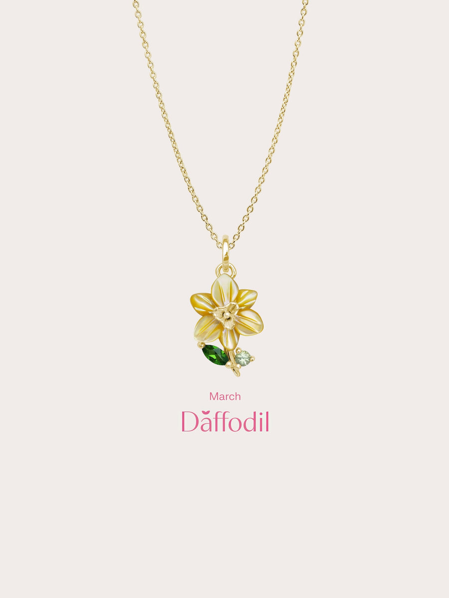 Carved Daffodil Necklace 18K Gold (4) – Mondays Made Flower & Birthstone Jewelry Singapore
