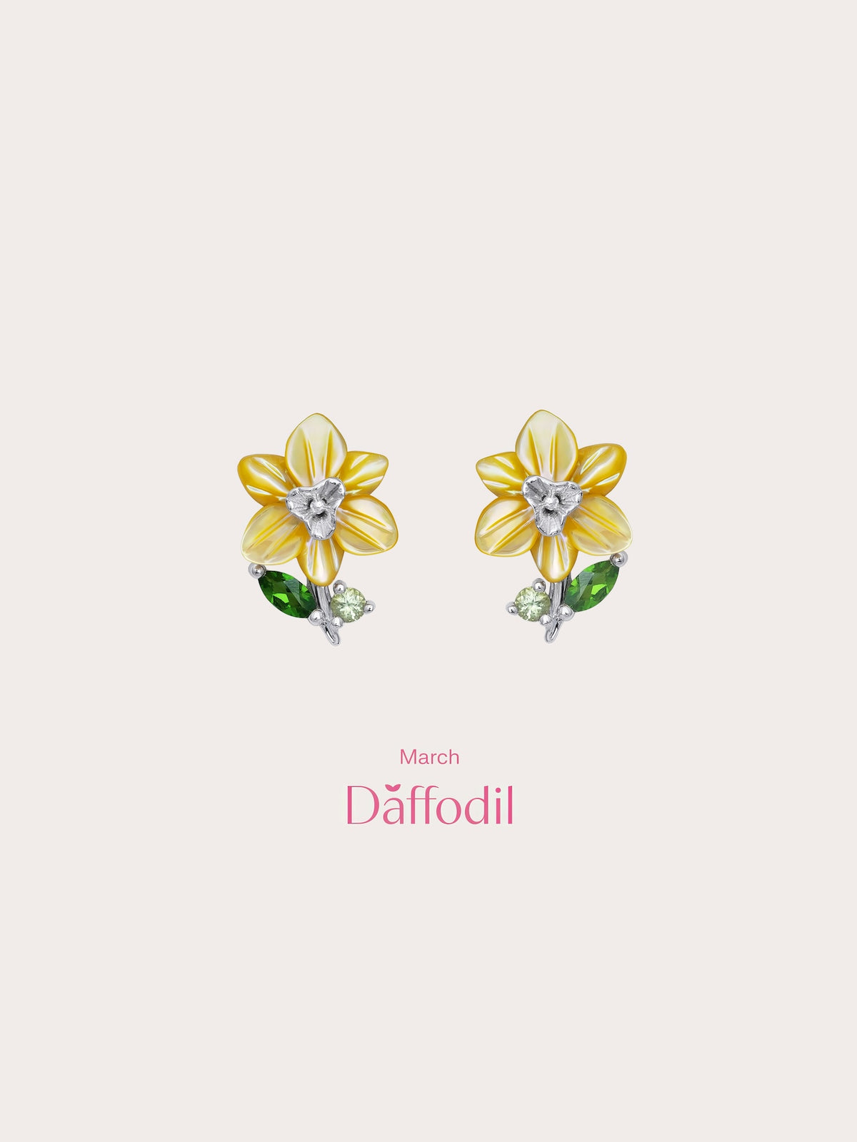 Carved Daffodil Stud Earrings S925 Silver Rhodium (4) – Mondays Made Flower & Birthstone Jewelry Singapore
