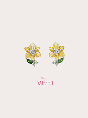 Carved Daffodil Stud Earrings S925 Silver Rhodium (4) – Mondays Made Flower & Birthstone Jewelry Singapore