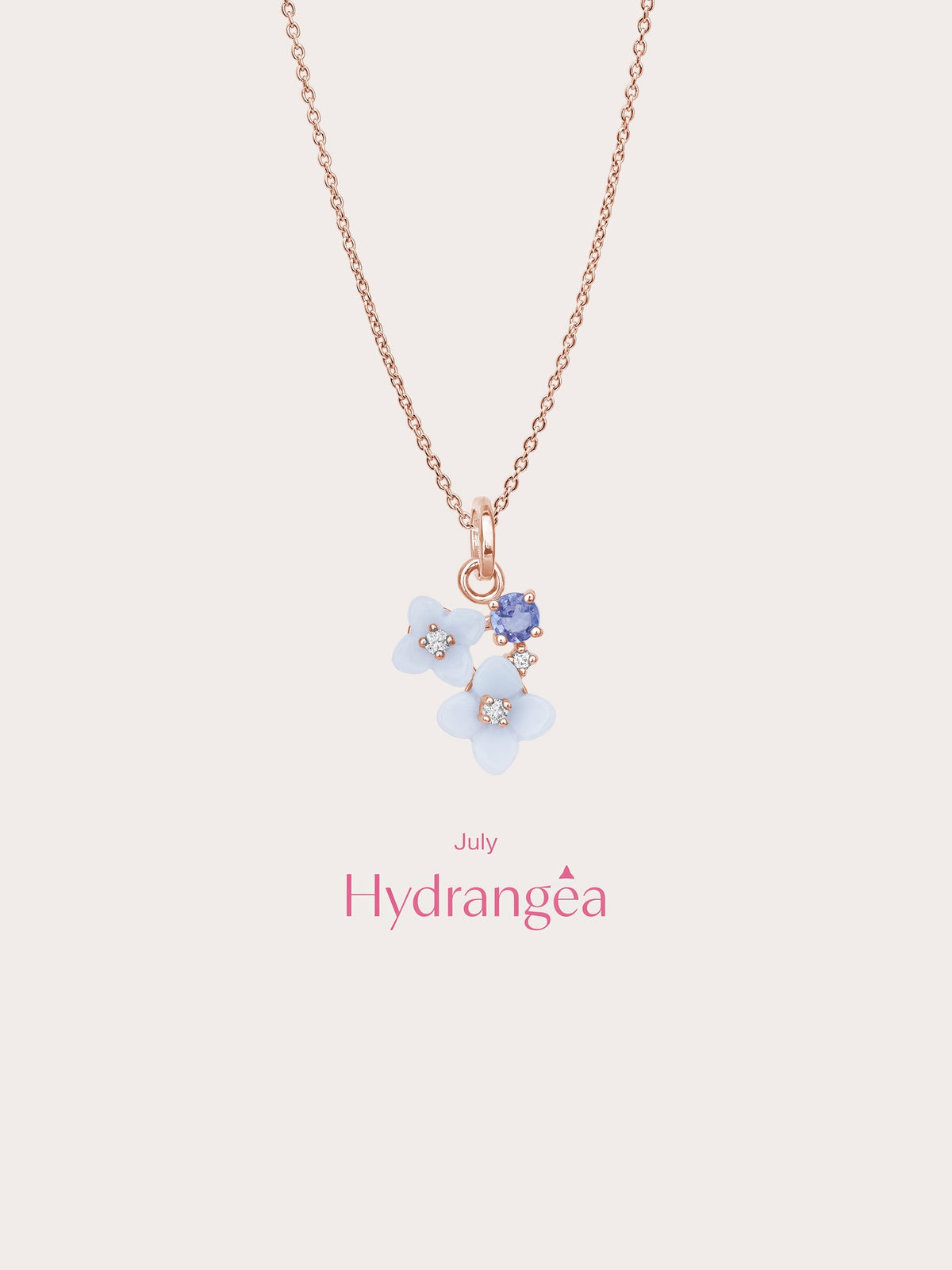 Carved Hydrangea Cluster Necklace 18K Rose Gold (5) – Mondays Made Flower & Birthstone Jewelry Singapore