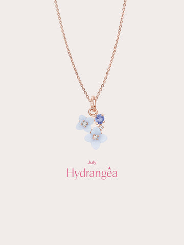Carved Hydrangea Cluster Necklace 18K Rose Gold (5) – Mondays Made Flower & Birthstone Jewelry Singapore