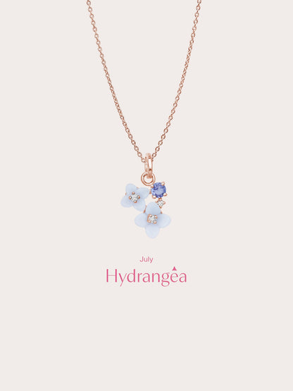 Carved Hydrangea Cluster Necklace 18K Rose Gold (5) – Mondays Made Flower & Birthstone Jewelry Singapore