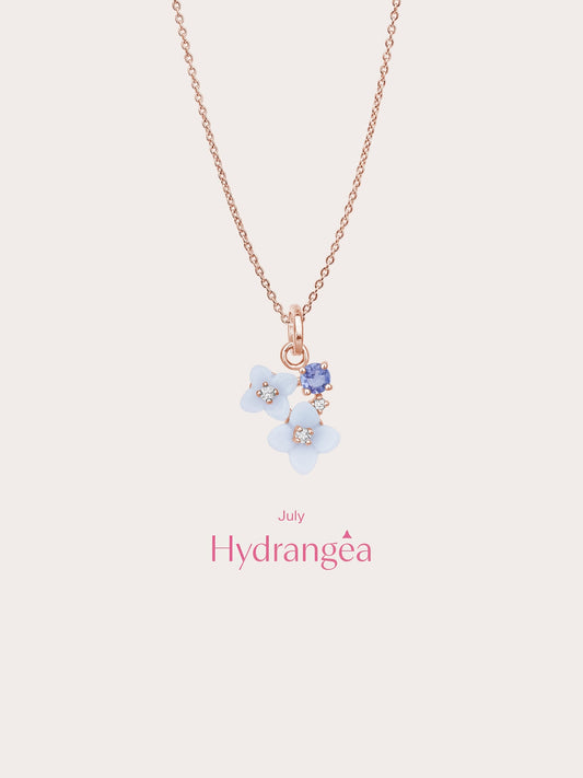 Carved Hydrangea Cluster Necklace 18K Rose Gold (5) – Mondays Made Flower & Birthstone Jewelry Singapore