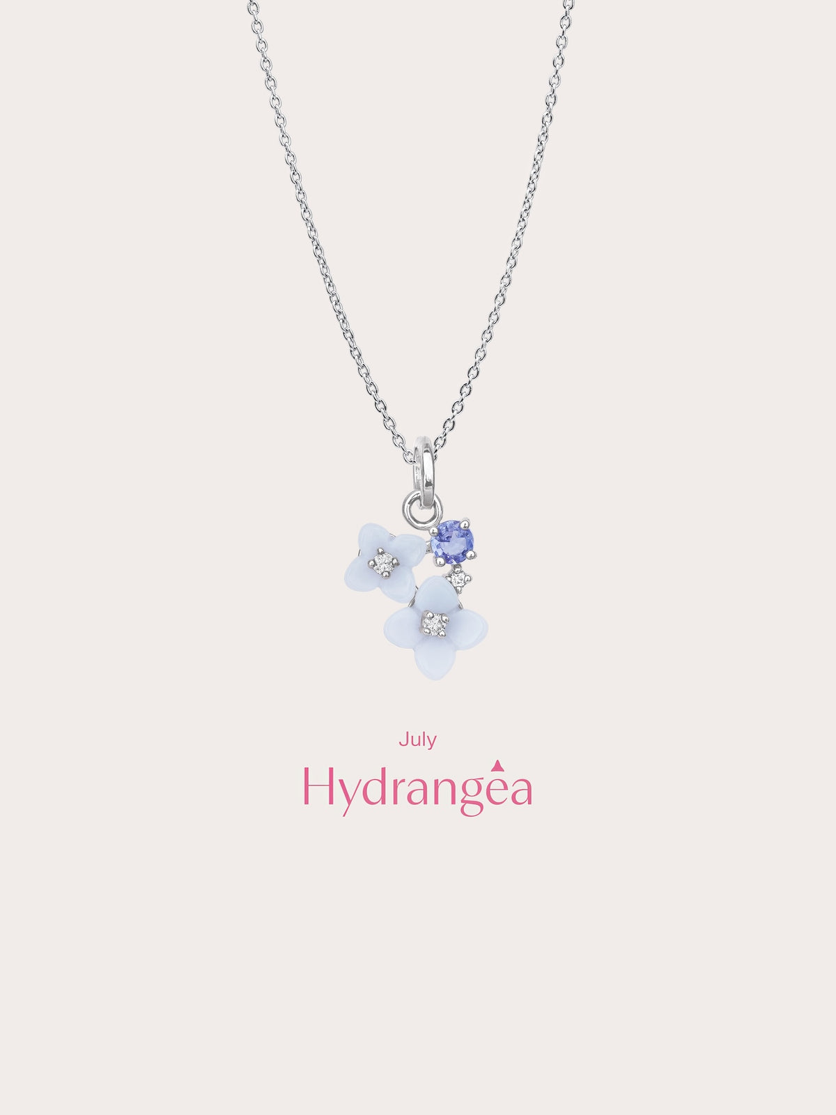 Carved Hydrangea Cluster Necklace S925 Silver Rhodium (5) – Mondays Made Flower & Birthstone Jewelry Singapore
