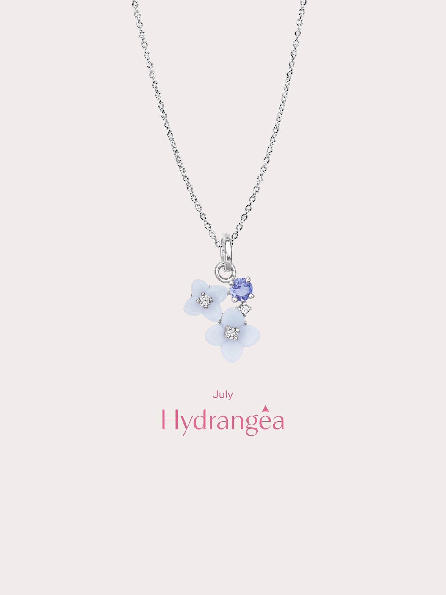 Carved Hydrangea Cluster Necklace in S925 Rhodium Vermeil from Mondays Made