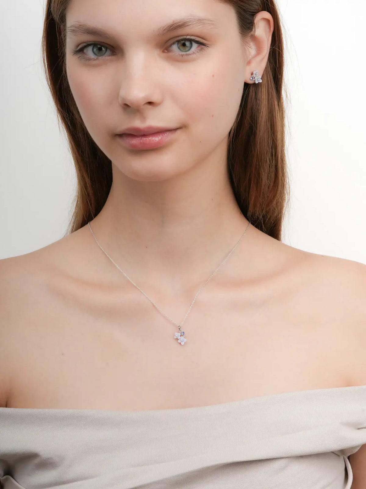 Carved Hydrangea Cluster Necklace S925 Silver Rhodium (4) – Mondays Made Flower & Birthstone Jewelry Singapore