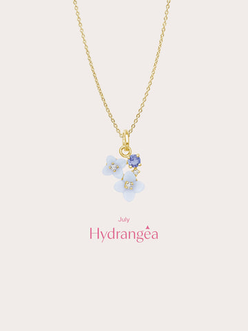 Carved Hydrangea Cluster Necklace 18K Gold (5) – Mondays Made Flower & Birthstone Jewelry Singapore