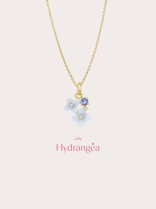 Carved Hydrangea Cluster Necklace 18K Gold (5) – Mondays Made Flower & Birthstone Jewelry Singapore