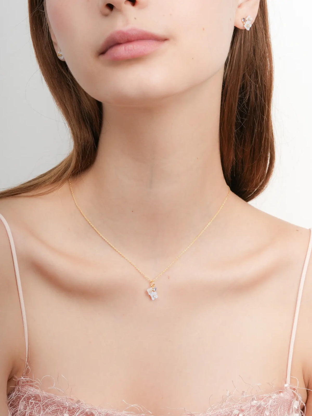 Carved Hydrangea Cluster Necklace 18K Gold (4) – Mondays Made Flower & Birthstone Jewelry Singapore