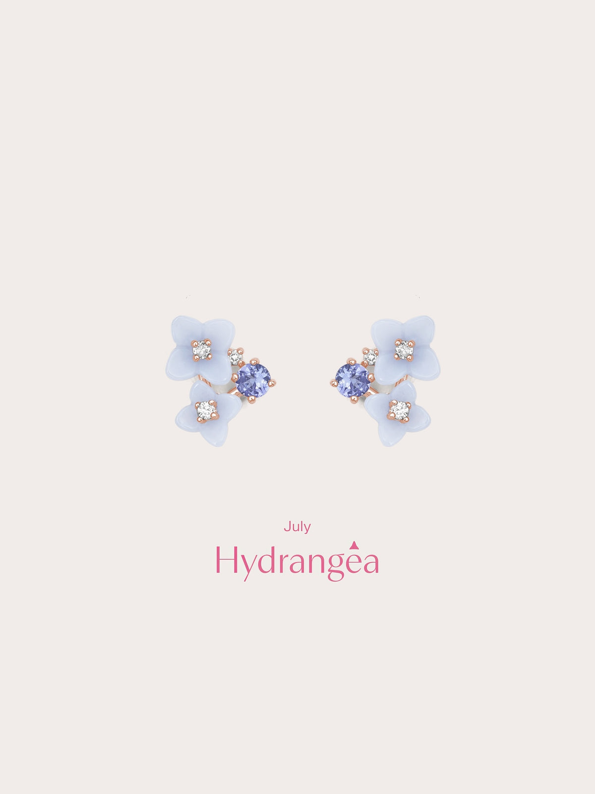 Carved Hydrangea Cluster Stud Earrings 18K Rose Gold (2) – Mondays Made Flower & Birthstone Jewelry Singapore