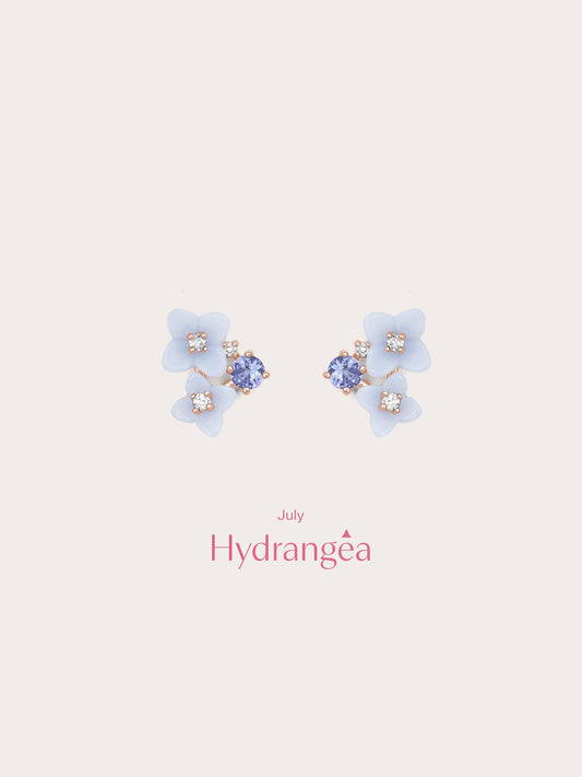 Carved Hydrangea Cluster Stud Earrings 18K Rose Gold (2) – Mondays Made Flower & Birthstone Jewelry Singapore