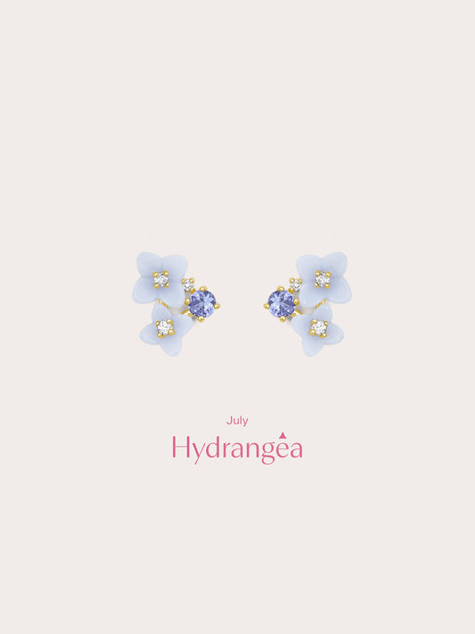 Carved Hydrangea Cluster Stud Earrings 18K Gold (2) – Mondays Made Flower & Birthstone Jewelry Singapore