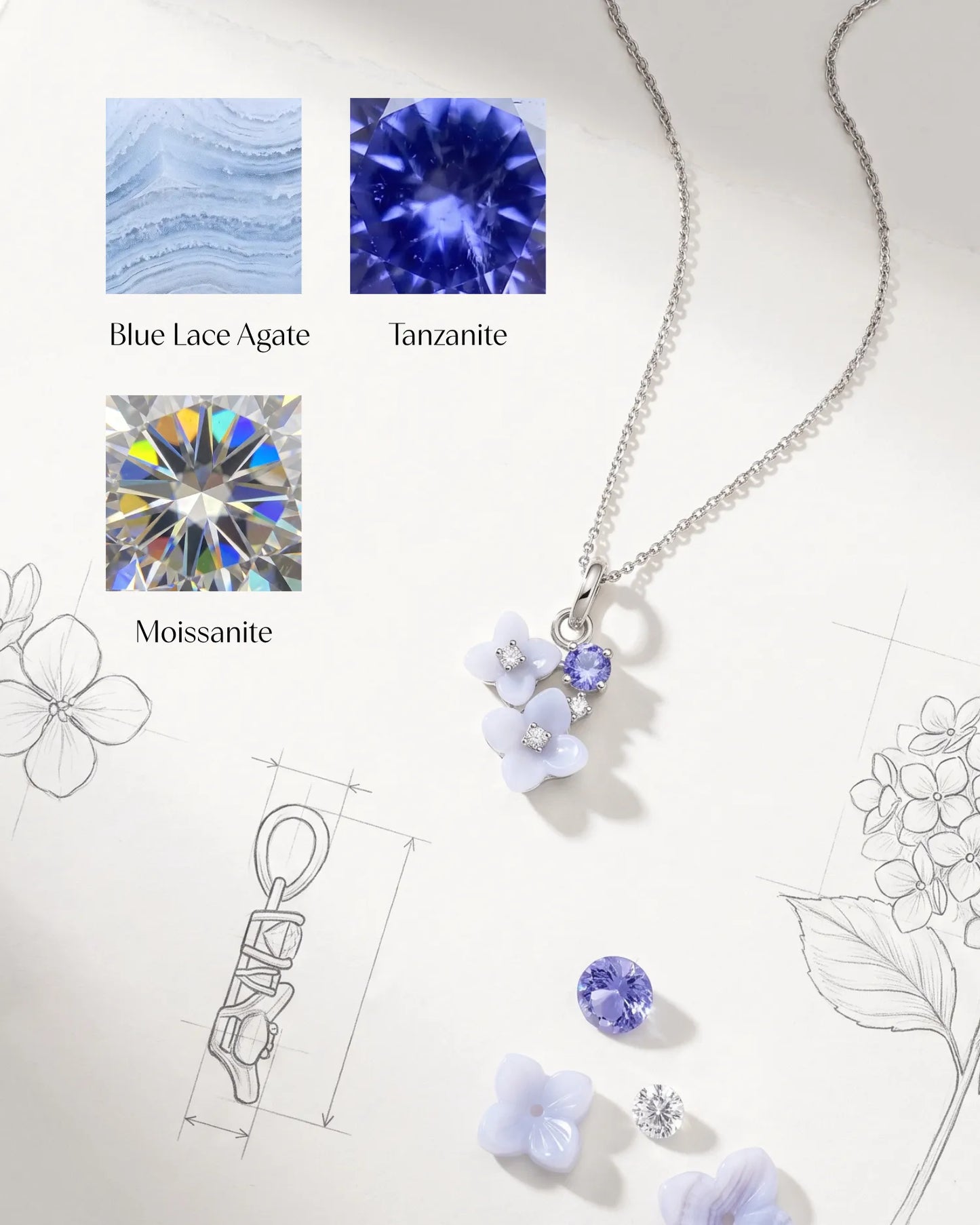 Carved Hydrangea Cluster Necklace