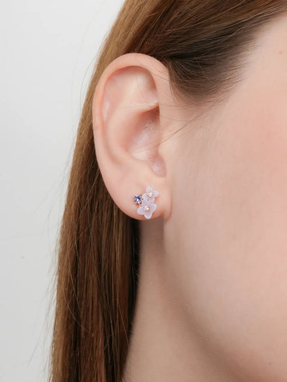 Carved Hydrangea Stud Earrings 18K Rose Gold (2) – Mondays Made Flower & Birthstone Jewelry Singapore