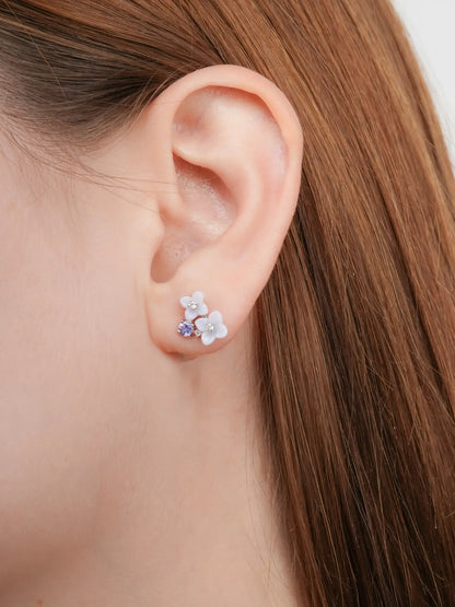 Carved Hydrangea Stud Earrings S925 Silver Rhodium (3) – Mondays Made Flower & Birthstone Jewelry Singapore