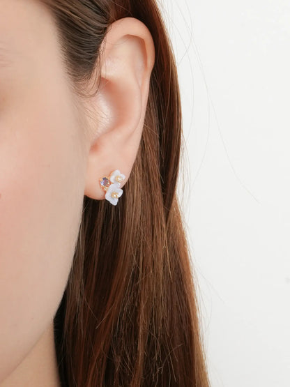 Carved Hydrangea Stud Earrings 18K Gold (2) – Mondays Made Flower & Birthstone Jewelry Singapore
