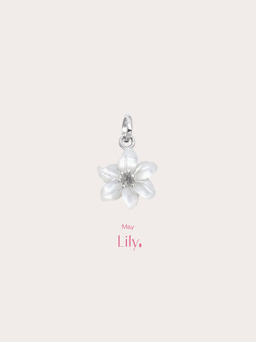 Carved Lily Charm S925 Silver Rhodium (4) – Mondays Made Flower & Birthstone Jewelry Singapore