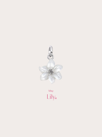 Carved Lily Charm S925 Silver Rhodium (4) – Mondays Made Flower & Birthstone Jewelry Singapore