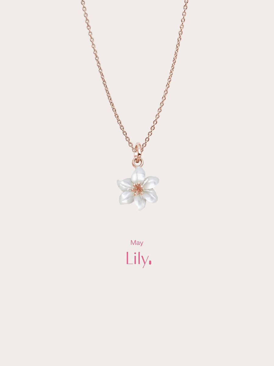 Carved Lily Necklace 18K Rose Gold (5) – Mondays Made Flower & Birthstone Jewelry Singapore
