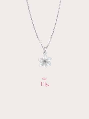 Carved Lily Necklace S925 Silver Rhodium (5) – Mondays Made Flower & Birthstone Jewelry Singapore