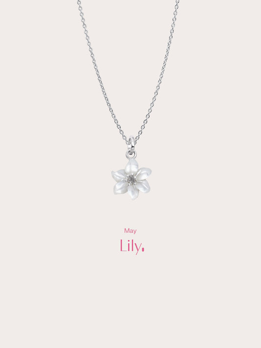 Carved Lily Necklace S925 Silver Rhodium (5) – Mondays Made Flower & Birthstone Jewelry Singapore