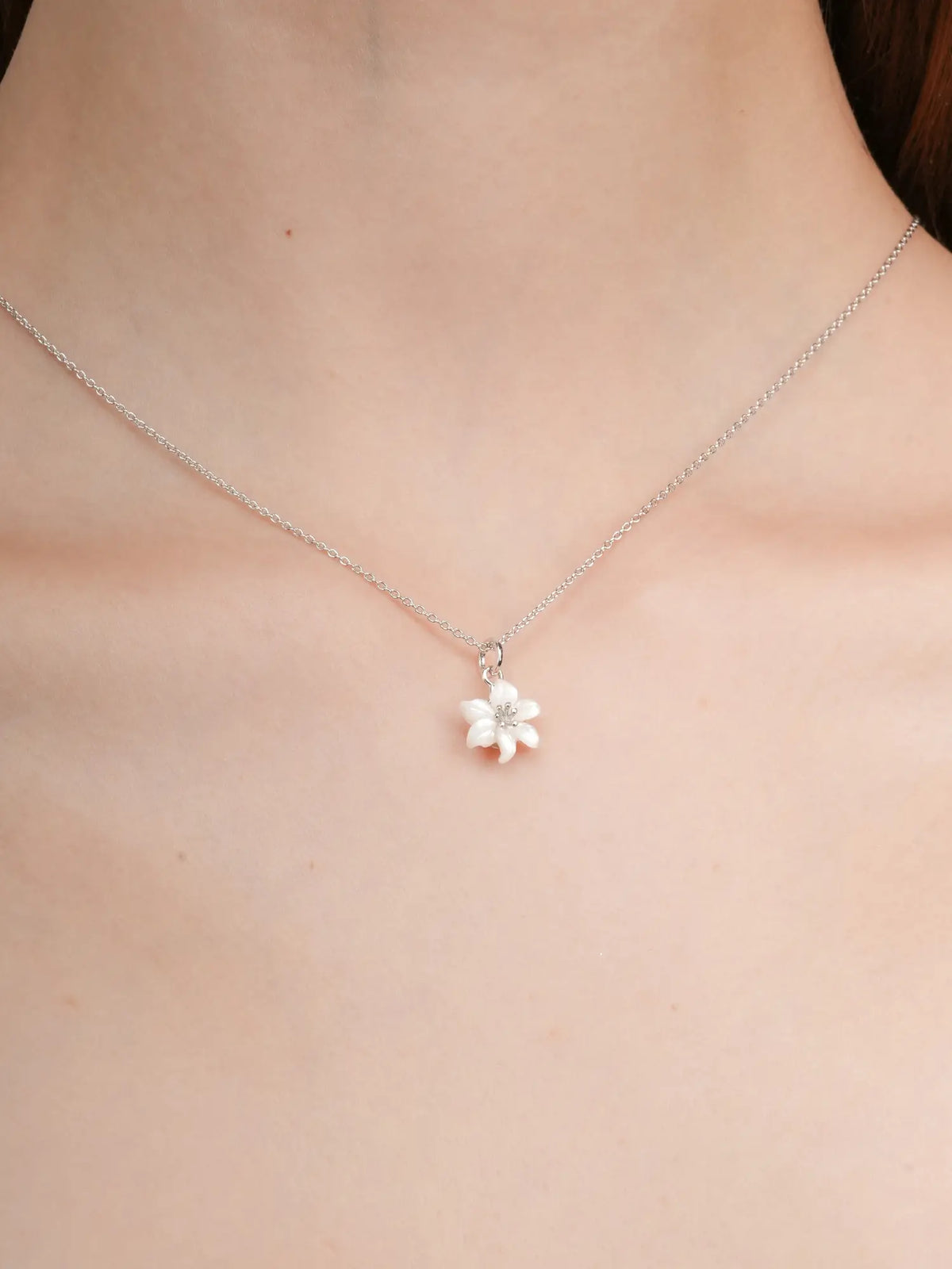 Carved Lily Necklace S925 Silver Rhodium (2) – Mondays Made Flower & Birthstone Jewelry Singapore