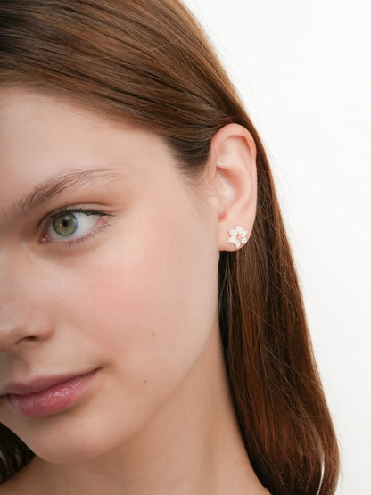 Carved Lily Stud Earrings 18K Rose Gold (4) – Mondays Made Flower & Birthstone Jewelry Singapore