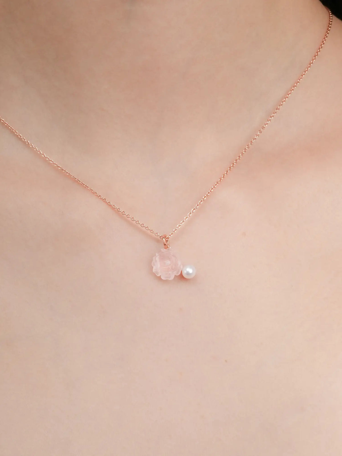Carved Peony Necklace 18K Rose Gold (2) – Mondays Made Flower & Birthstone Jewelry Singapore