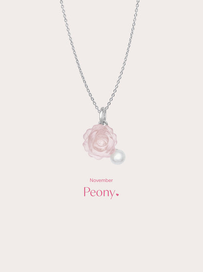 Carved Peony Necklace S925 Silver Rhodium (4) – Mondays Made Flower & Birthstone Jewelry Singapore