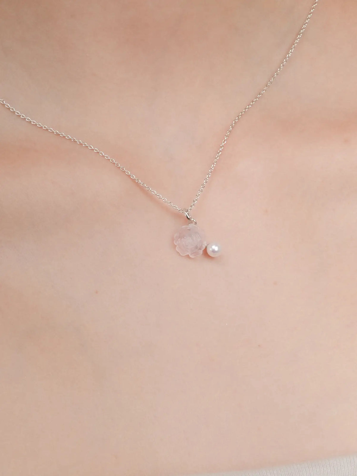 Carved Peony Necklace S925 Silver Rhodium (2) – Mondays Made Flower & Birthstone Jewelry Singapore