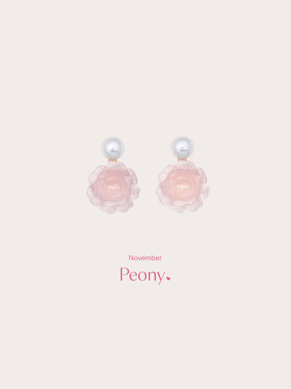 Carved Peony Stud Earrings 18K Rose Gold (5) – Mondays Made Flower & Birthstone Jewelry Singapore