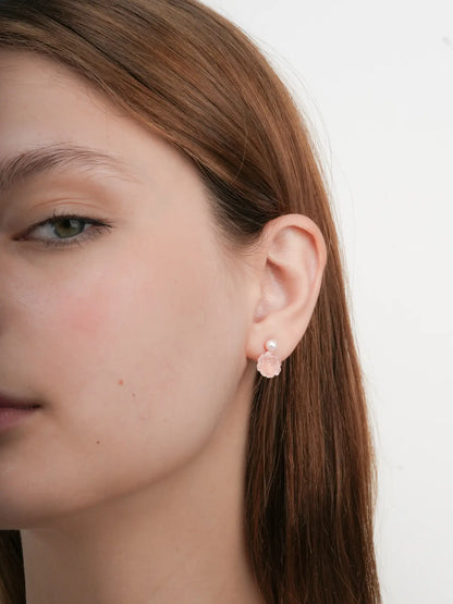 Carved Peony Stud Earrings 18K Rose Gold (2) – Mondays Made Flower & Birthstone Jewelry Singapore