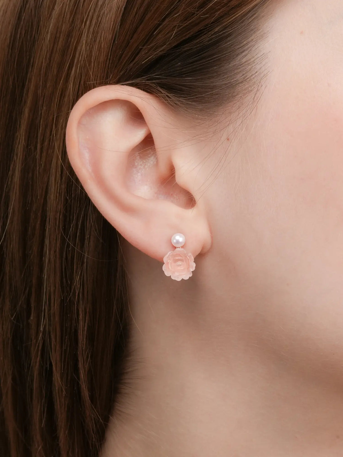 Carved Peony Stud Earrings 18K Rose Gold (3) – Mondays Made Flower & Birthstone Jewelry Singapore