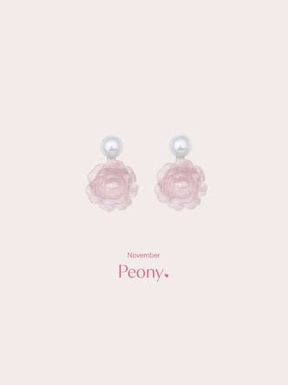 Carved Peony Stud Earrings S925 Silver Rhodium (4) – Mondays Made Flower & Birthstone Jewelry Singapore