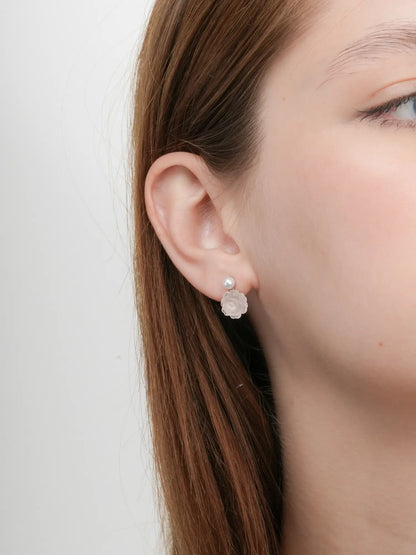 Carved Peony Stud Earrings S925 Silver Rhodium (2) – Mondays Made Flower & Birthstone Jewelry Singapore
