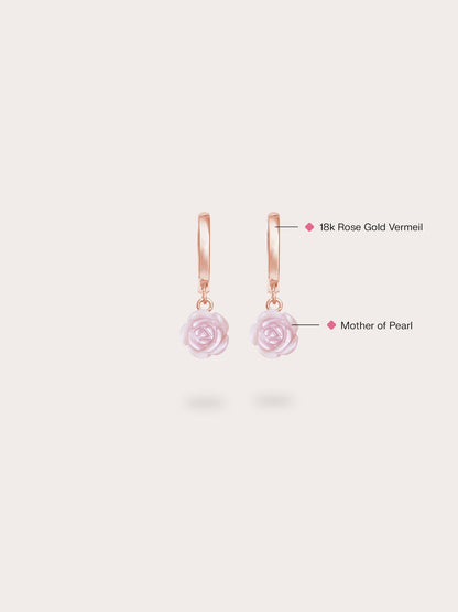 Carved Pink Rose Huggie Earrings 18K Rose Gold (1) – Mondays Made Flower & Birthstone Jewelry Singapore