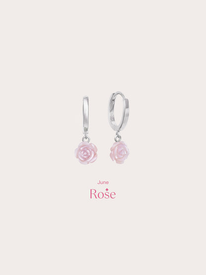 Carved Pink Rose Huggie Earrings S925 Silver Rhodium (2) – Mondays Made Flower & Birthstone Jewelry Singapore