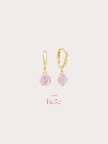 Carved Pink Rose Huggie Earrings 18K Gold (2) – Mondays Made Flower & Birthstone Jewelry Singapore