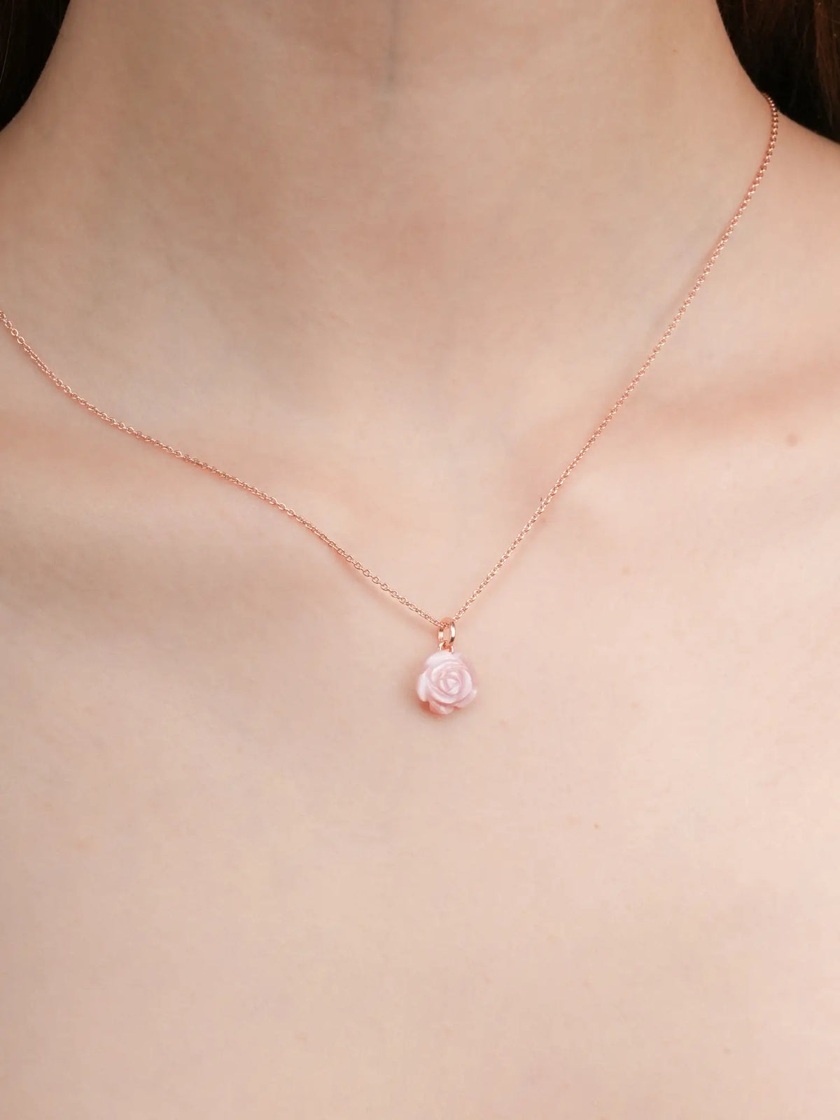 Carved Pink Rose Necklace 18K Rose Gold (2) – Mondays Made Flower & Birthstone Jewelry Singapore