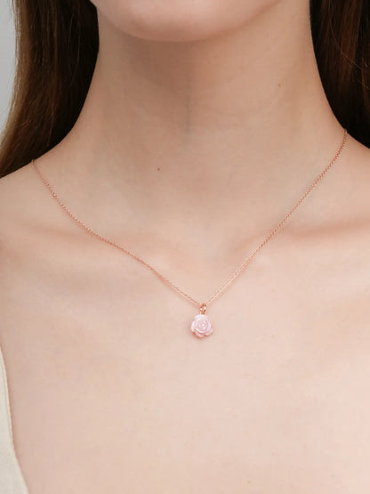 Carved Pink Rose Necklace 18K Rose Gold (3) – Mondays Made Flower & Birthstone Jewelry Singapore