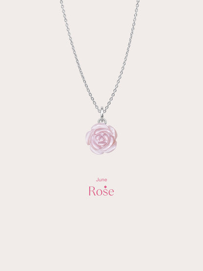 Carved Pink Rose Necklace S925 Silver Rhodium (5) – Mondays Made Flower & Birthstone Jewelry Singapore
