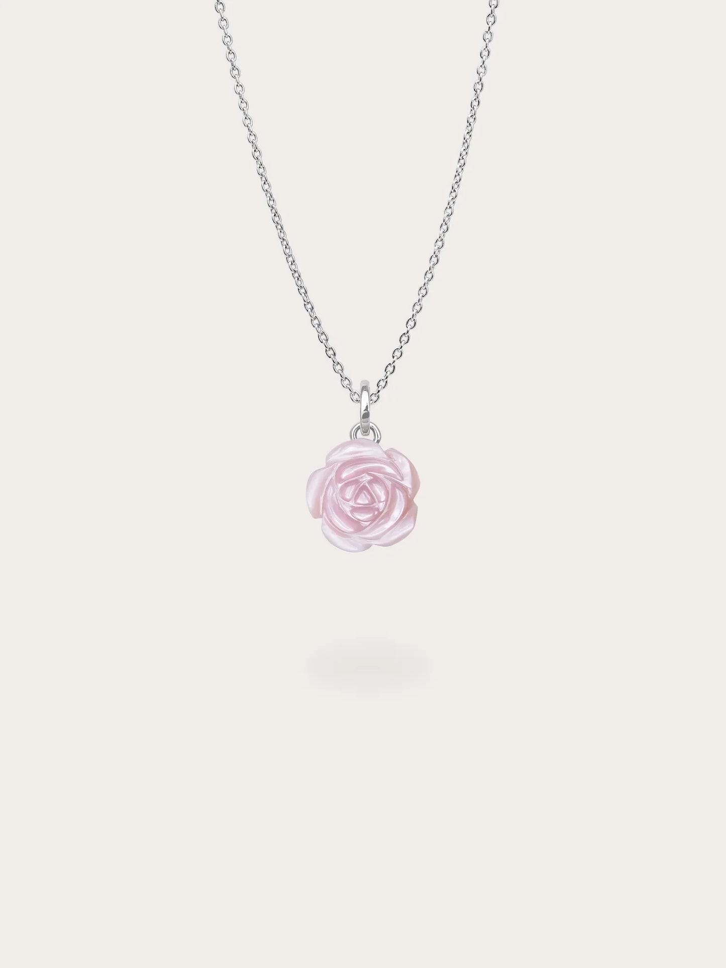 Carved Pink Rose Necklace and Earrings Set