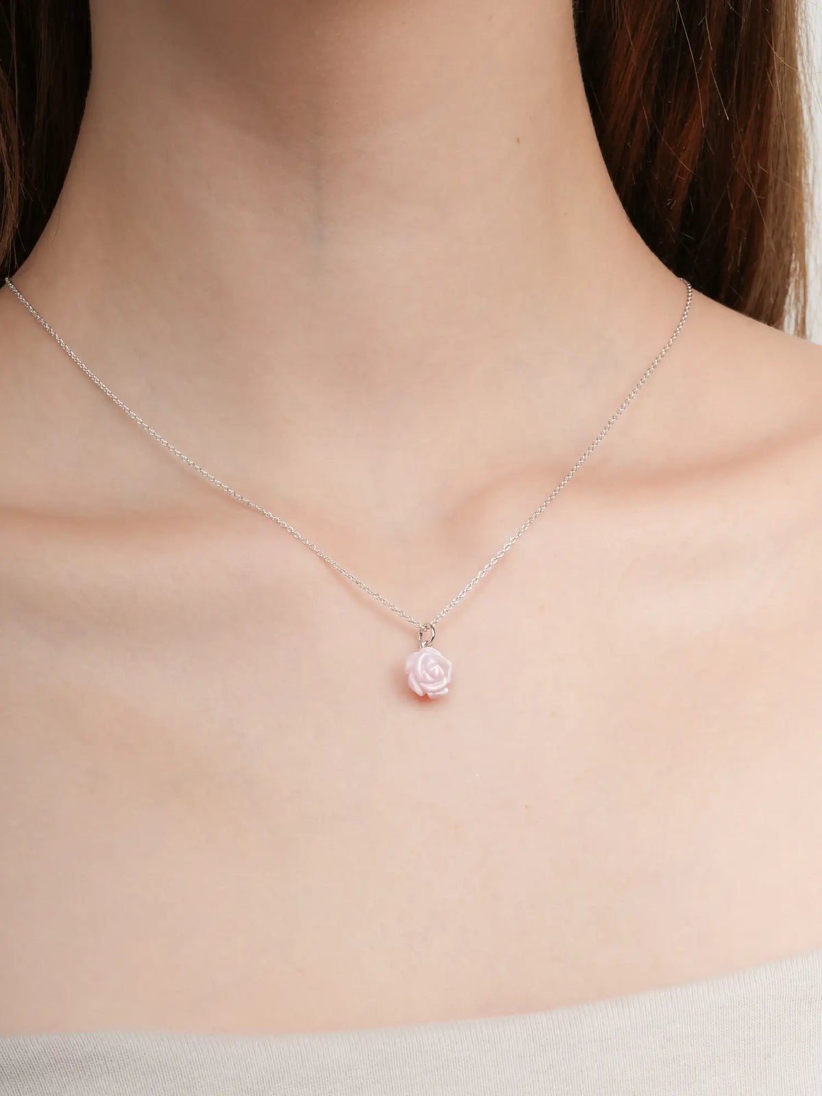 Carved Pink Rose Necklace S925 Silver Rhodium (2) – Mondays Made Flower & Birthstone Jewelry Singapore