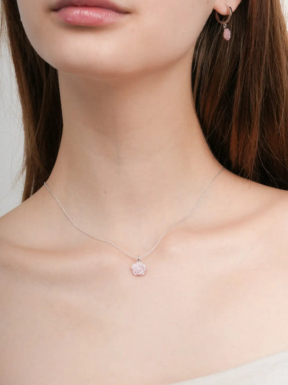 Carved Pink Rose Necklace S925 Silver Rhodium (3) – Mondays Made Flower & Birthstone Jewelry Singapore