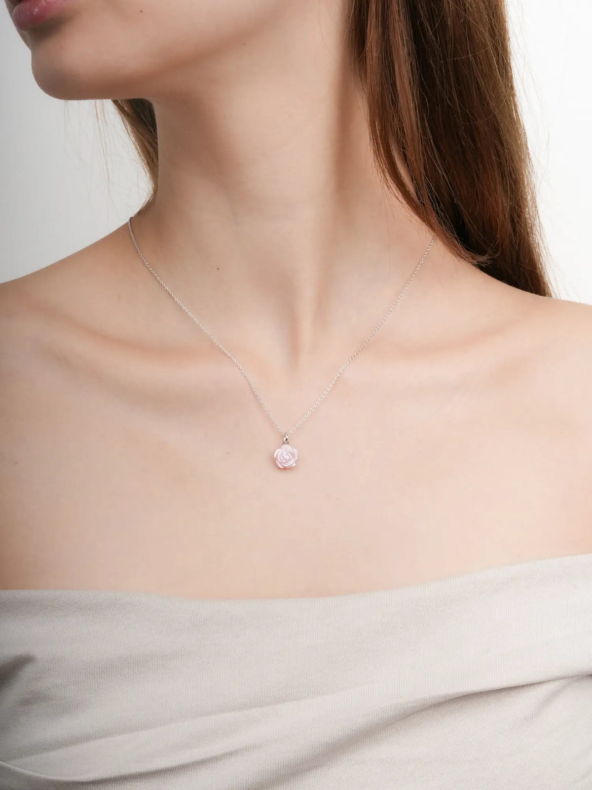 Carved Pink Rose Necklace S925 Silver Rhodium (4) – Mondays Made Flower & Birthstone Jewelry Singapore