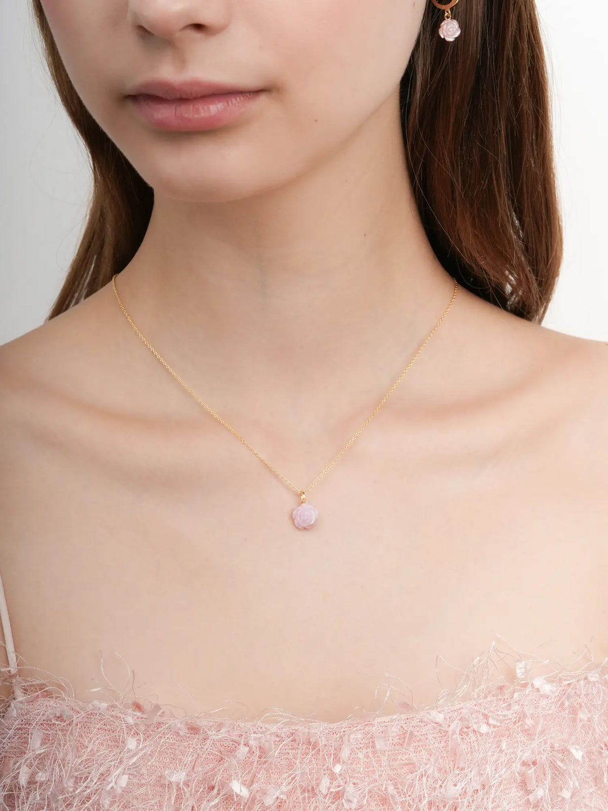 Carved Pink Rose Necklace 18K Gold (3) – Mondays Made Flower & Birthstone Jewelry Singapore