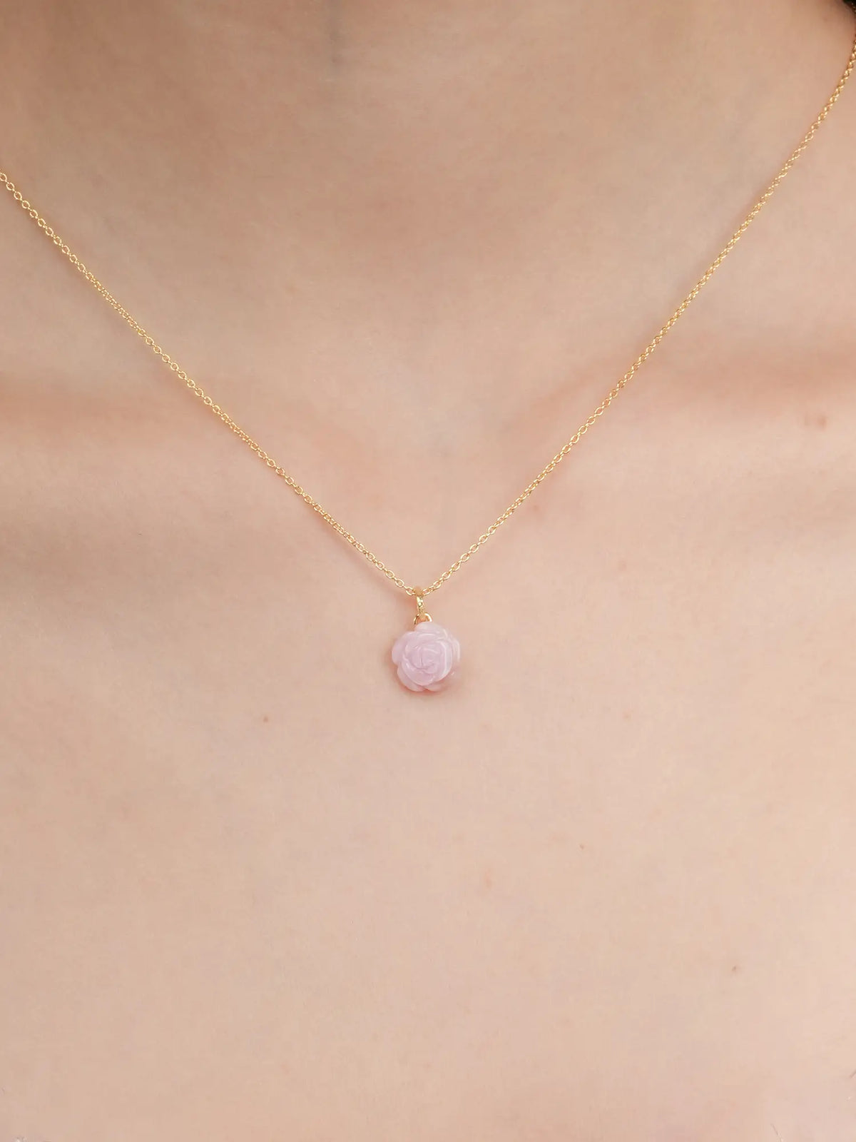 Carved Pink Rose Necklace 18K Gold (2) – Mondays Made Flower & Birthstone Jewelry Singapore