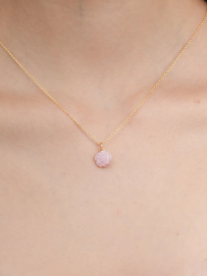 Carved Pink Rose Necklace 18K Gold (2) – Mondays Made Flower & Birthstone Jewelry Singapore