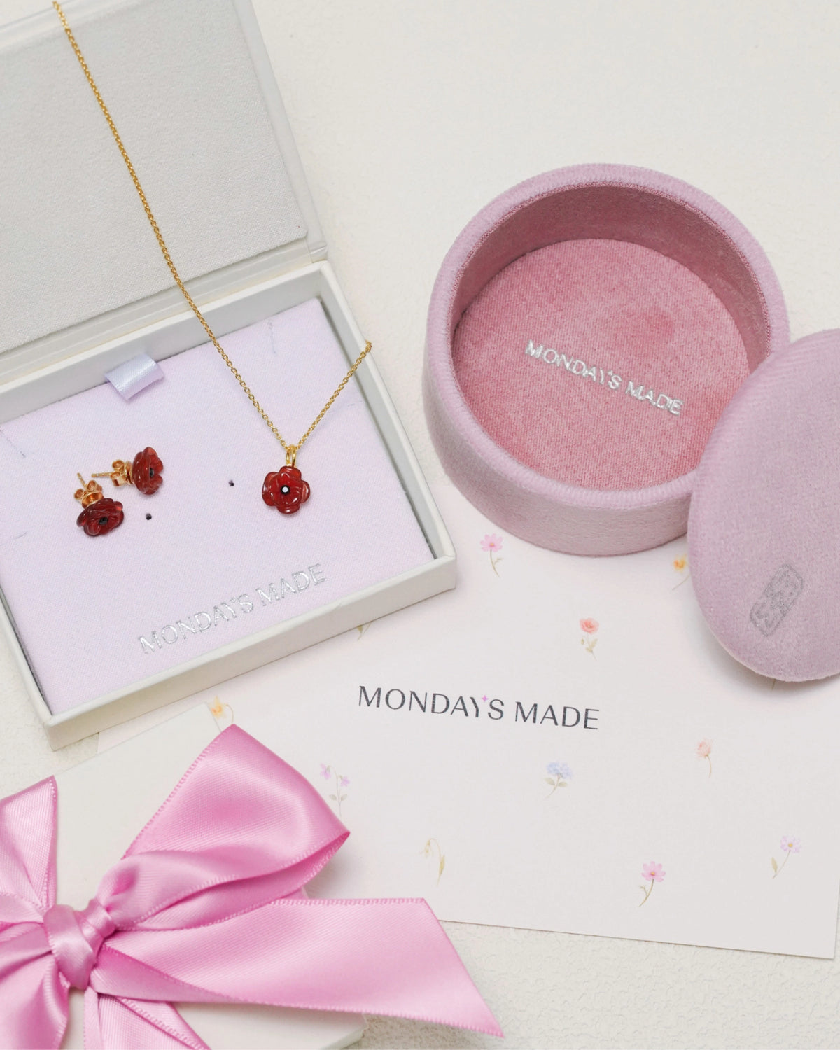 Carved Poppy Necklace and Earrings Set