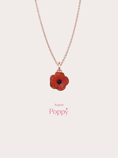 Carved Poppy Necklace 18K Rose Gold (5) – Mondays Made Flower & Birthstone Jewelry Singapore